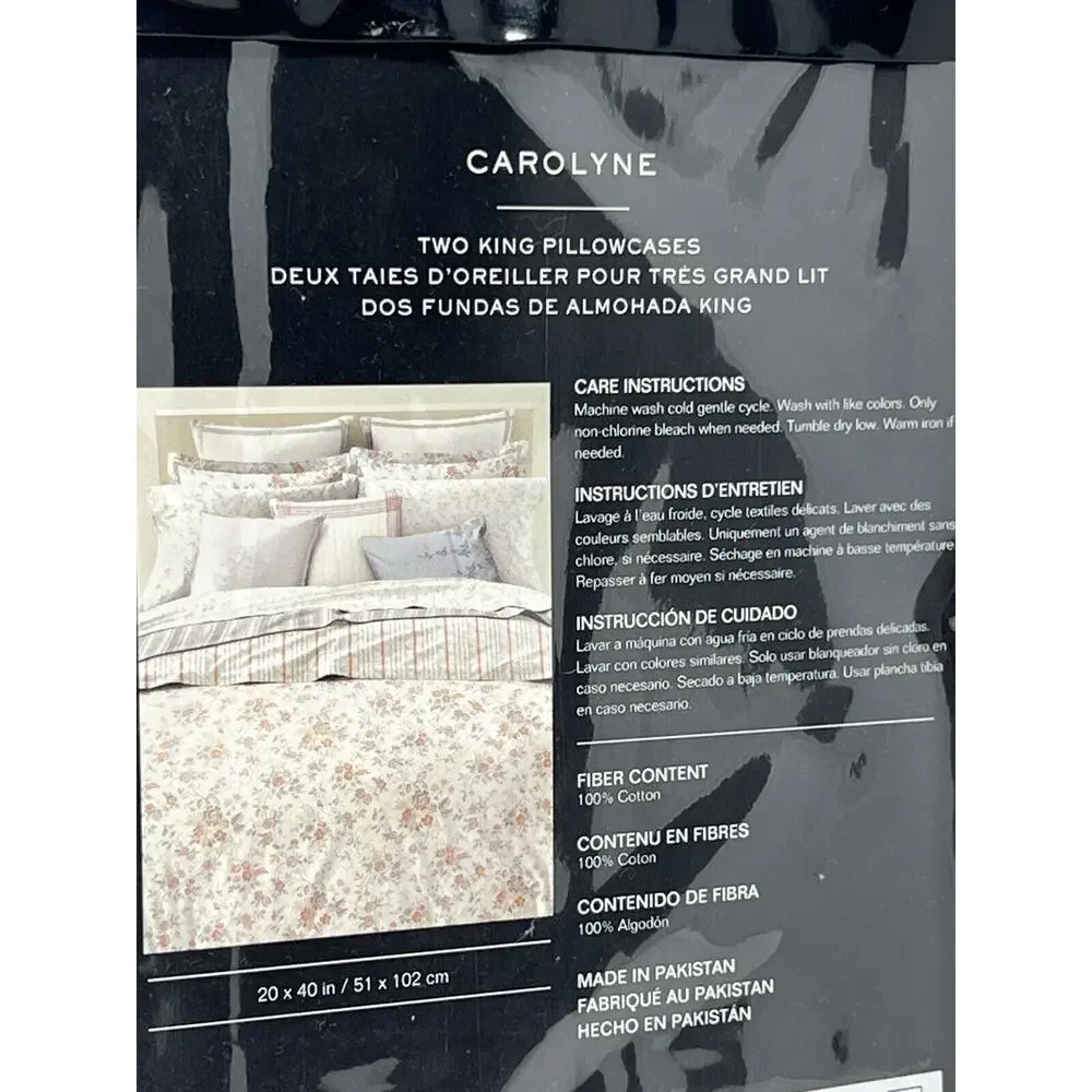 Ralph Lauren Carolyne Vine KING Pillowcases Grey Pair Of 2 - 20” X 40” NIP